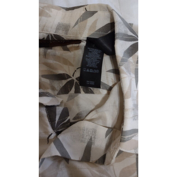 METRO CONCEPTS Mens Large Green & Tan Rayon Floral Hawaiian Shirt - Picture 6 of 11